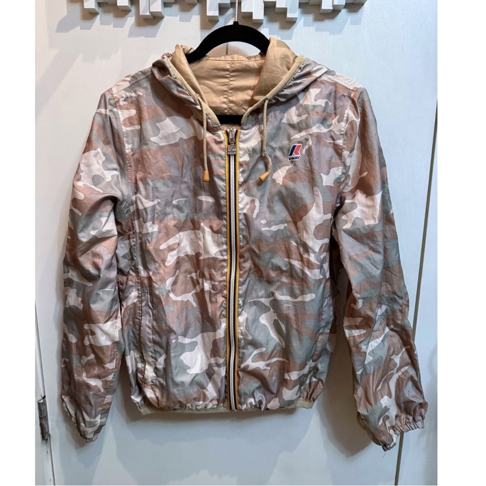 K-Way Women’s Reversible Beige Camouflage Raincoat